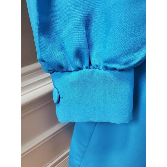 VTG Misscontinental Blue Polyester Long Sleeve Buttons Front Knee Length Dress - Picture 4 of 12